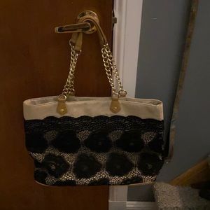 Betsey Johnson tan and black lace large tote